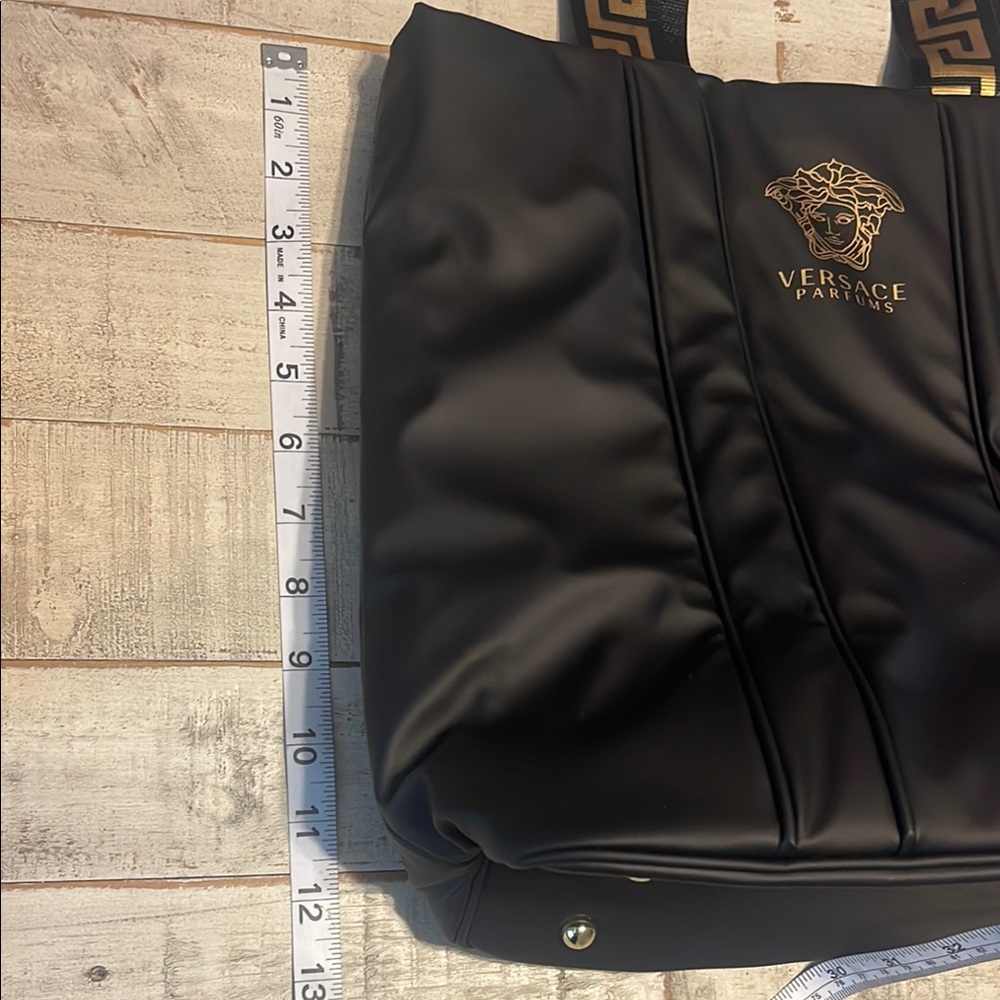 Versace Parfums Black Tote with Textured Fabric and Gold Accents - Picture 7 of 10